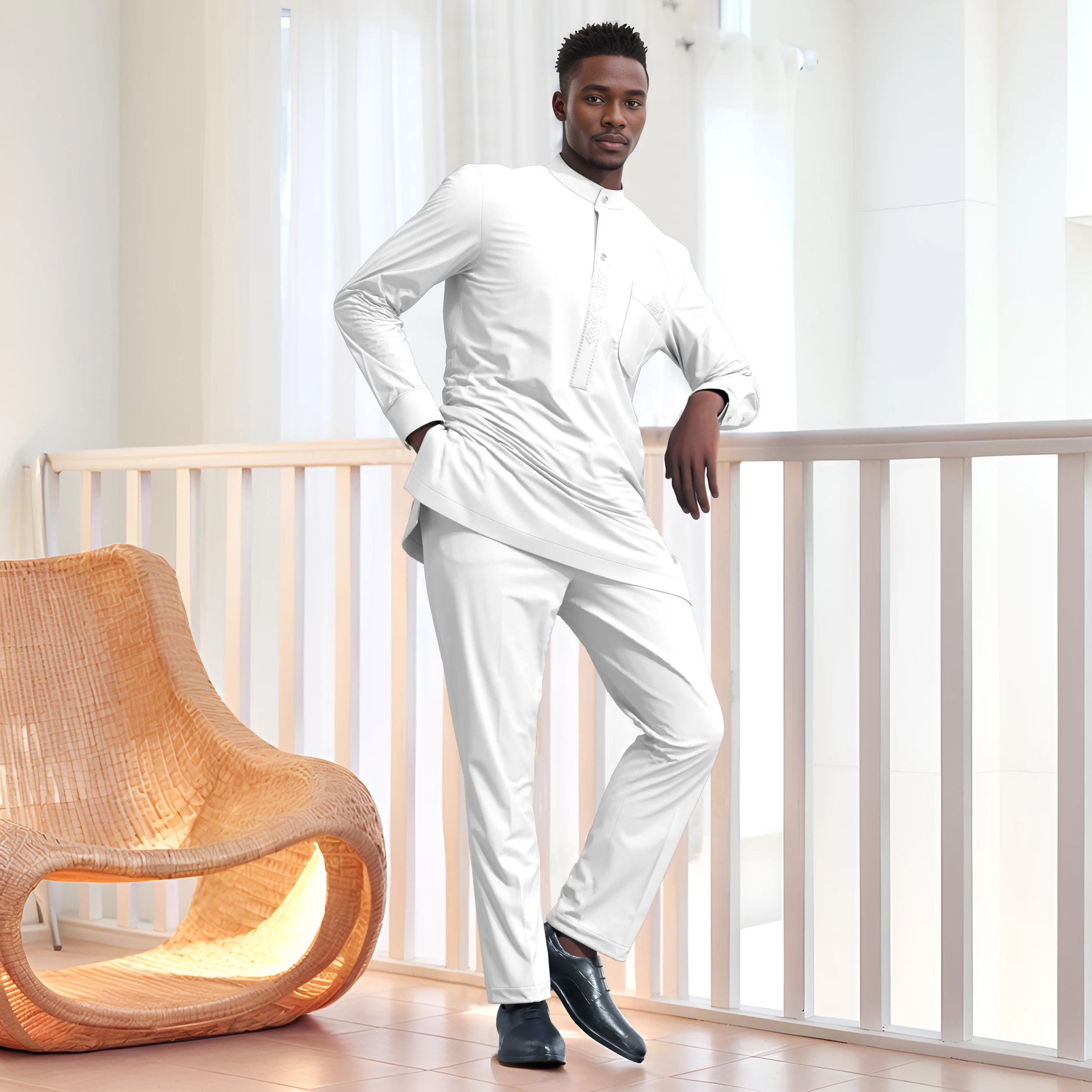 Nigeria Fashion O-neck Top and Trouser Men's Outfit Clothing Dashiki Shirt+ Pant Man Sets Wedding Wear Customized WYN2128