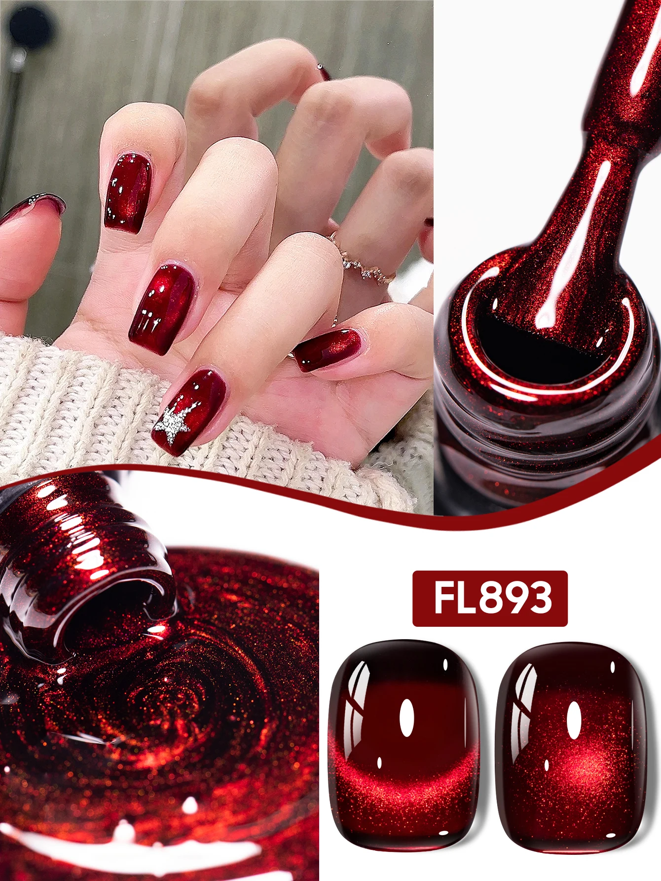 10ml FOUR LILY Czerwone Wino Magnetyczny Lakier Hybrydowy do Paznokci Brokatowy Półtrwały Długotrwały Błyszczący Zestaw do Manicure Bez HEMA/TPO