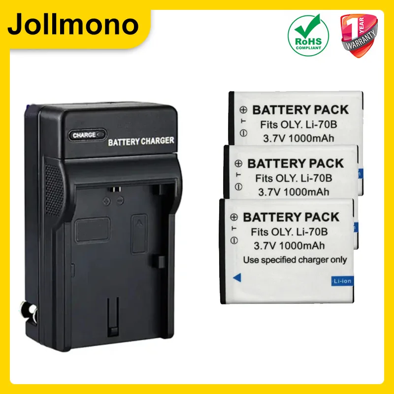 1000 mAh Li-70B Li 70B Battery with LCD USB Charger for Olympus VG-110, VG-120, VG-130, VG-140, VG-160, FE4020