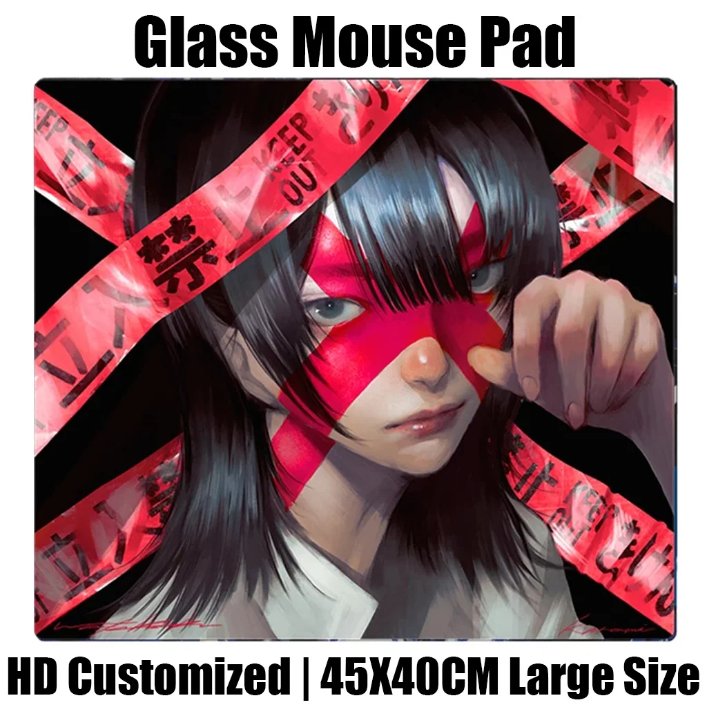 Japanese Anime Girl SAI Glass Mouse Pad Gaming Reproduced Upgrade Coated Smooth Surface Custom Gamer FPS Gaming Desk Mat