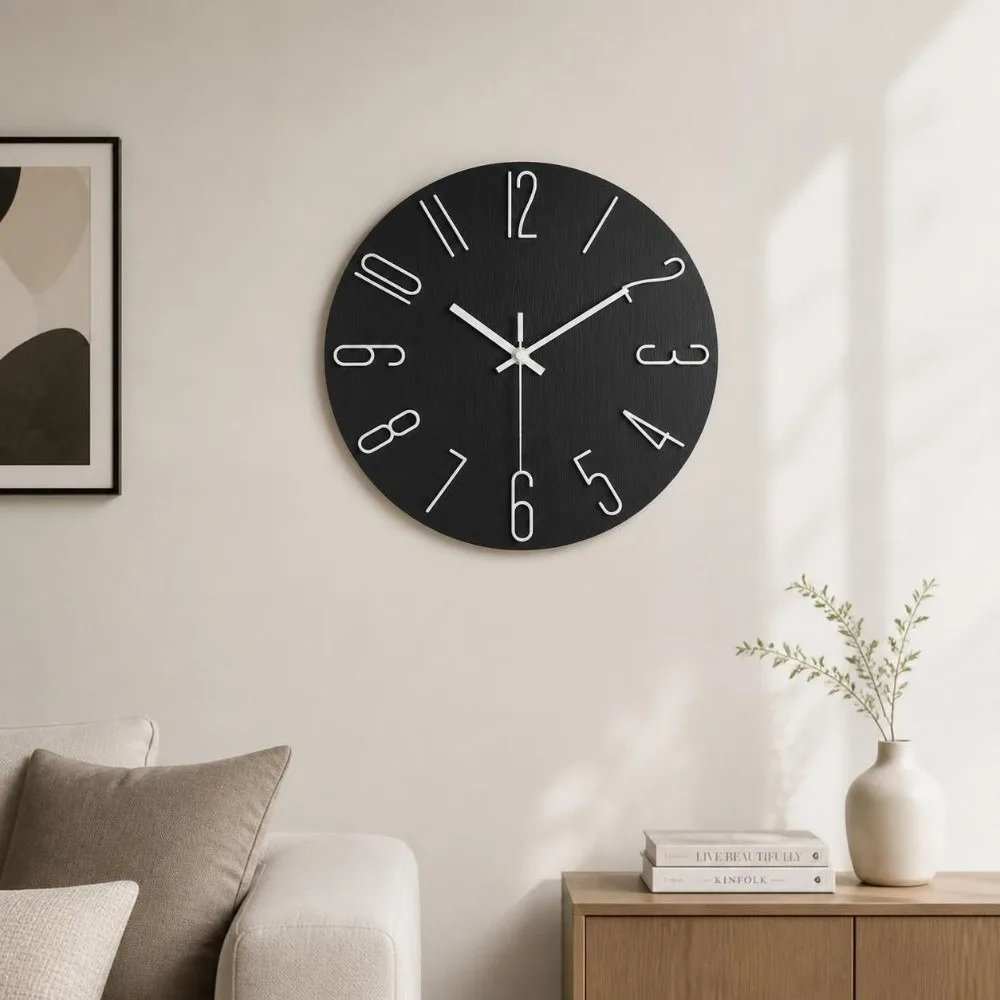 30cm 12inch Round Wall Clocks Battery Operated Accurate Numerals Wall Mounted Clock Easy-to-read Quartz Movement Hanging Clock