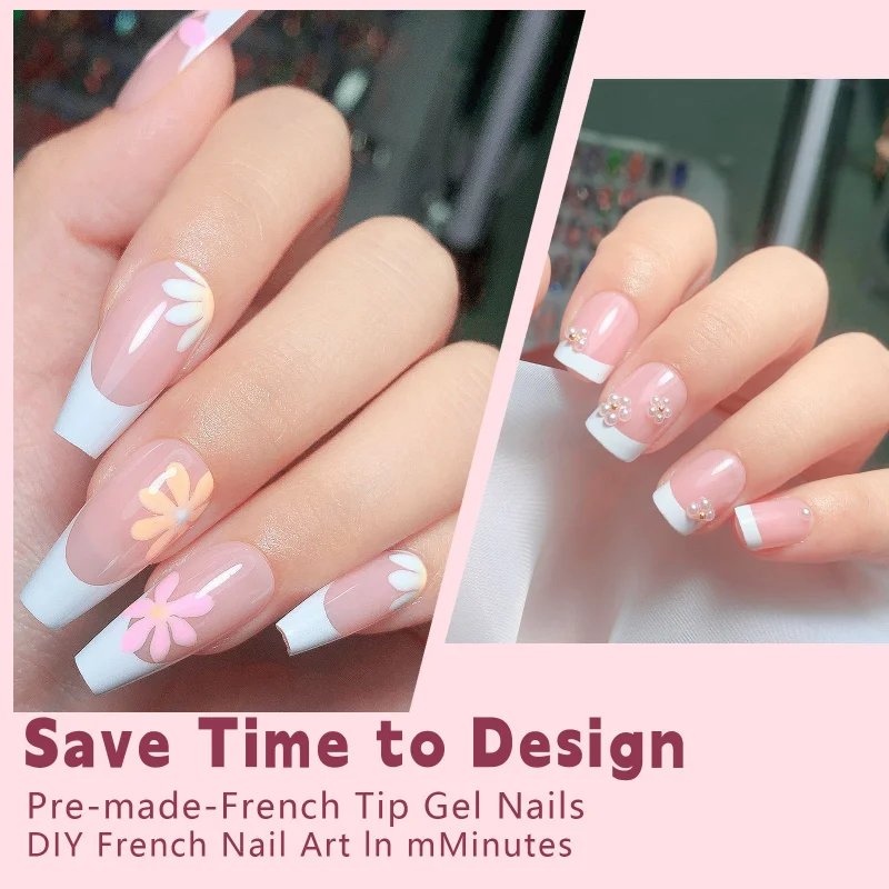 150Pcs/set White French Gel Nail Tips Medium Almond Nude Pink Press on Nail French Tips Glossy Soft Gel Nail Tips