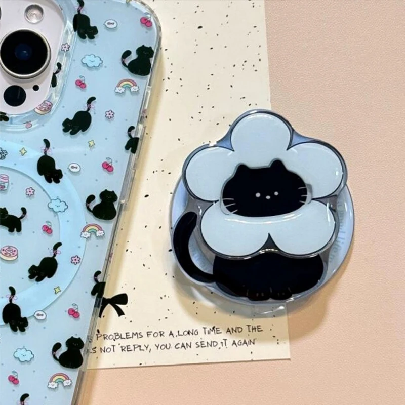 

Cute Cartoon Scarf Kitten For Magsafe Griptok Holder Phone Finger Ring Stand Support For iPhone 16 Samsung Girl Bracket