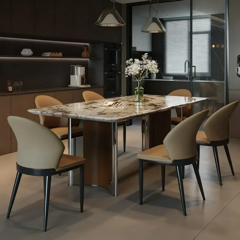 Marble dining table and chair combination Italian light luxury household small apartment high-end dining table 2