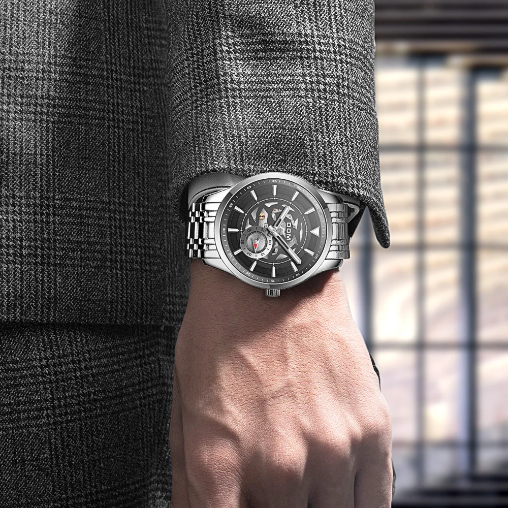 Dom Nieuwe Mechanische Horloge Mannen Sport Horloges Rvs Klassieke Klok Mannelijke Waterdichte Relogio Masculino M-1308D