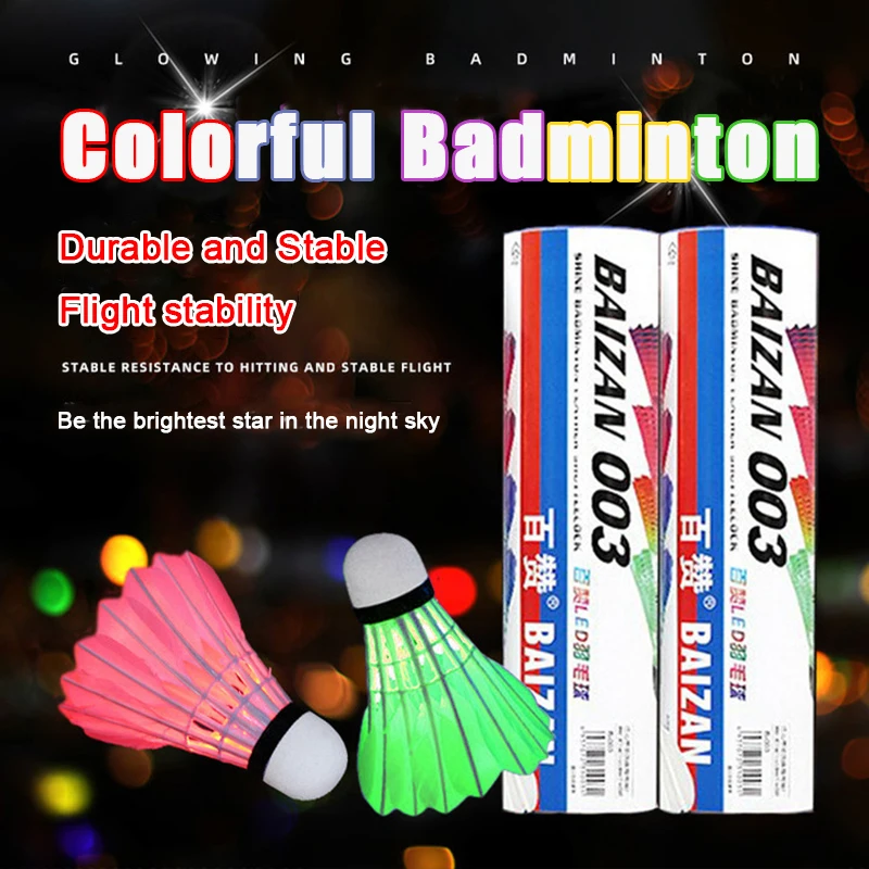 Pelotas de bádminton LED luminosas, pelotas de bádminton de colores brillantes intermitentes, pelotas duraderas de plumas de ganso, 4 Uds.