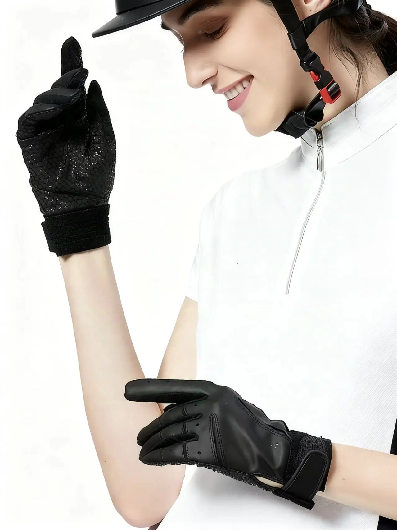 قفازات الفروسية الاحترافية للبالغين - لون خالص، شبكي وسيليكون، مسامية، غير قابلة للانزلاق للمنافسة والتدريب #4