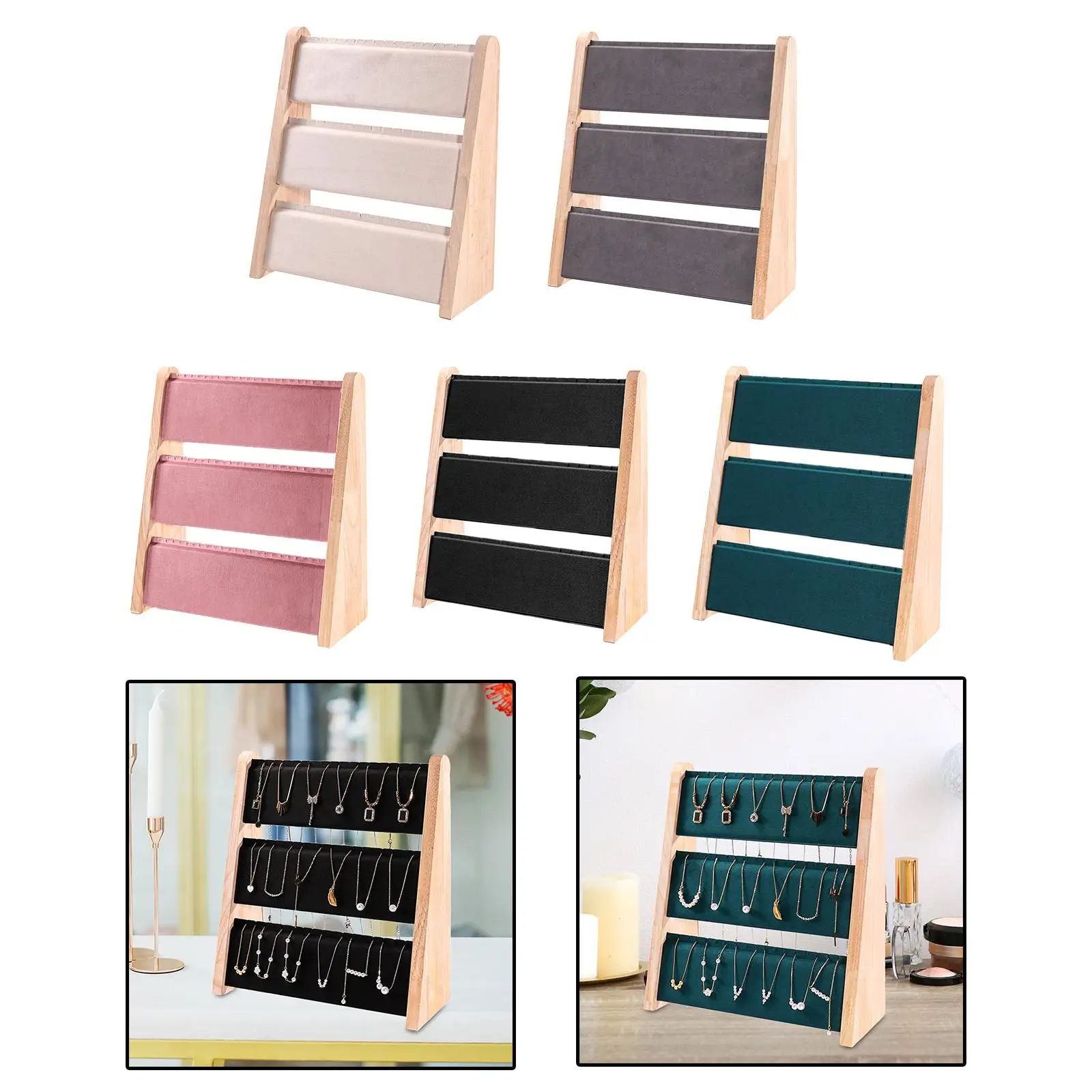 

Necklace Display Stand Wood Frame Freestanding Necklace Storage Holder for Necklace Showcase Selling Counter Tabletop Shelves