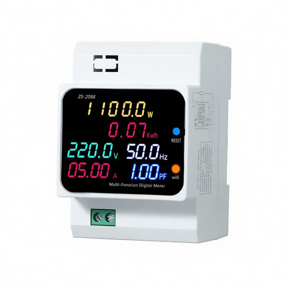 Smart DIN Rail Electricity Meter ZS2066 Three Phase Digital Display Voltage Ammeter Power Frequency Factor Monitoring Device