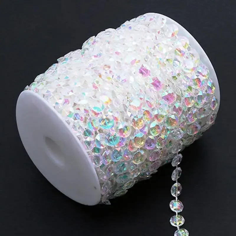 10 متر/30 متر قزحي الألوان مثمنة الاكريليك الخرز ستراند خط سلسلة حفل زفاف الماس كريستال جارلاند الديكورات حجر الراين الستار