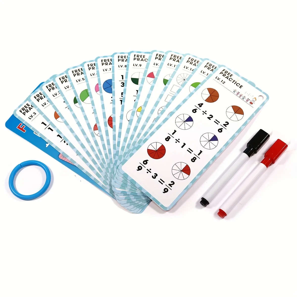 15 Number Cards, Math Fraction Flash Cards, Reusable Erasable Math Learning Cards