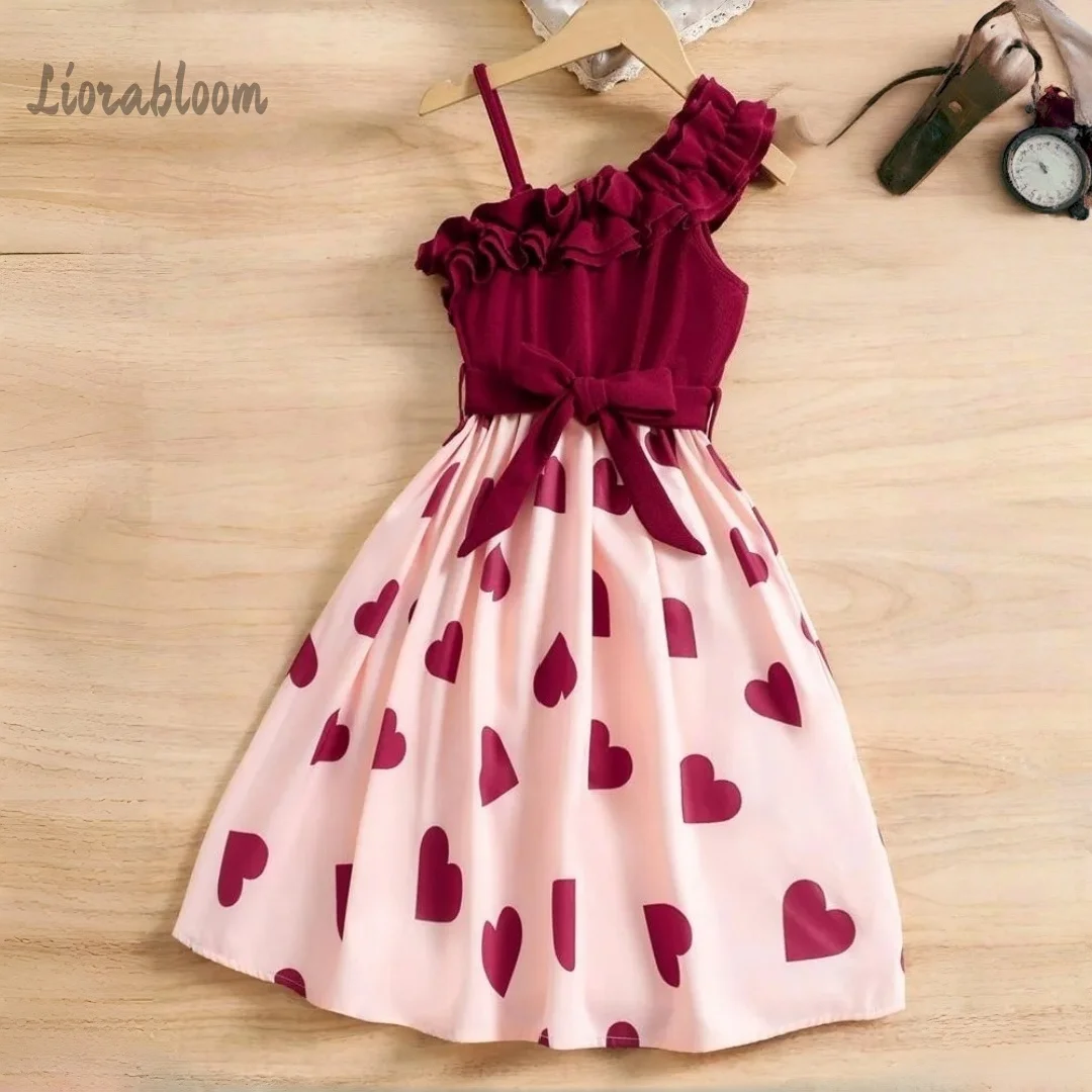

Girls' Custom Party Dress One-Shoulder Heart-Patterned Dress Wedding Party Attire Dress свадебное платье