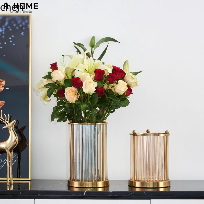 

LXC Metal Glass Vase Ornament Living Room Flower Arrangement Dried Flowers Transparent Coffee Table Dining Table Decoration