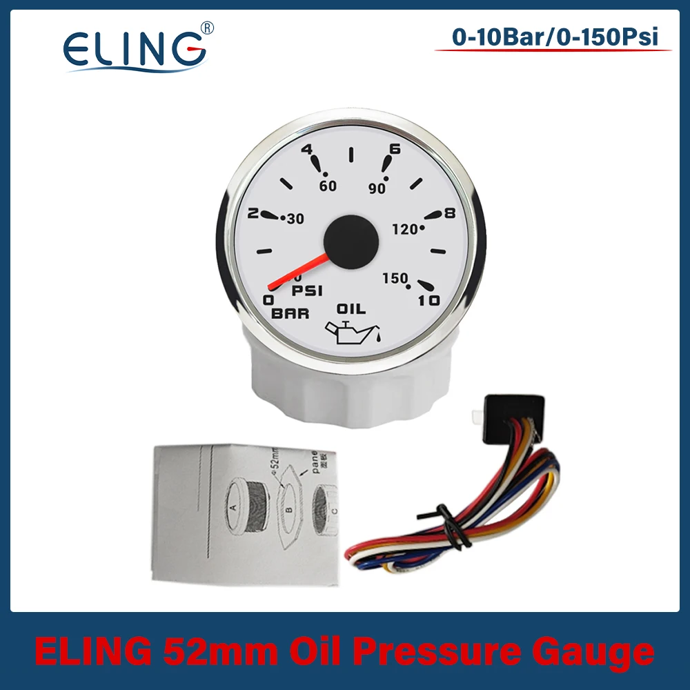 

ELING 52mm Engine Oil Pressure Gauge Meter 0-5Bar 0-10bar Signal with 7 Colors Backlight for Boat Truck Motorcycle 12V 24V