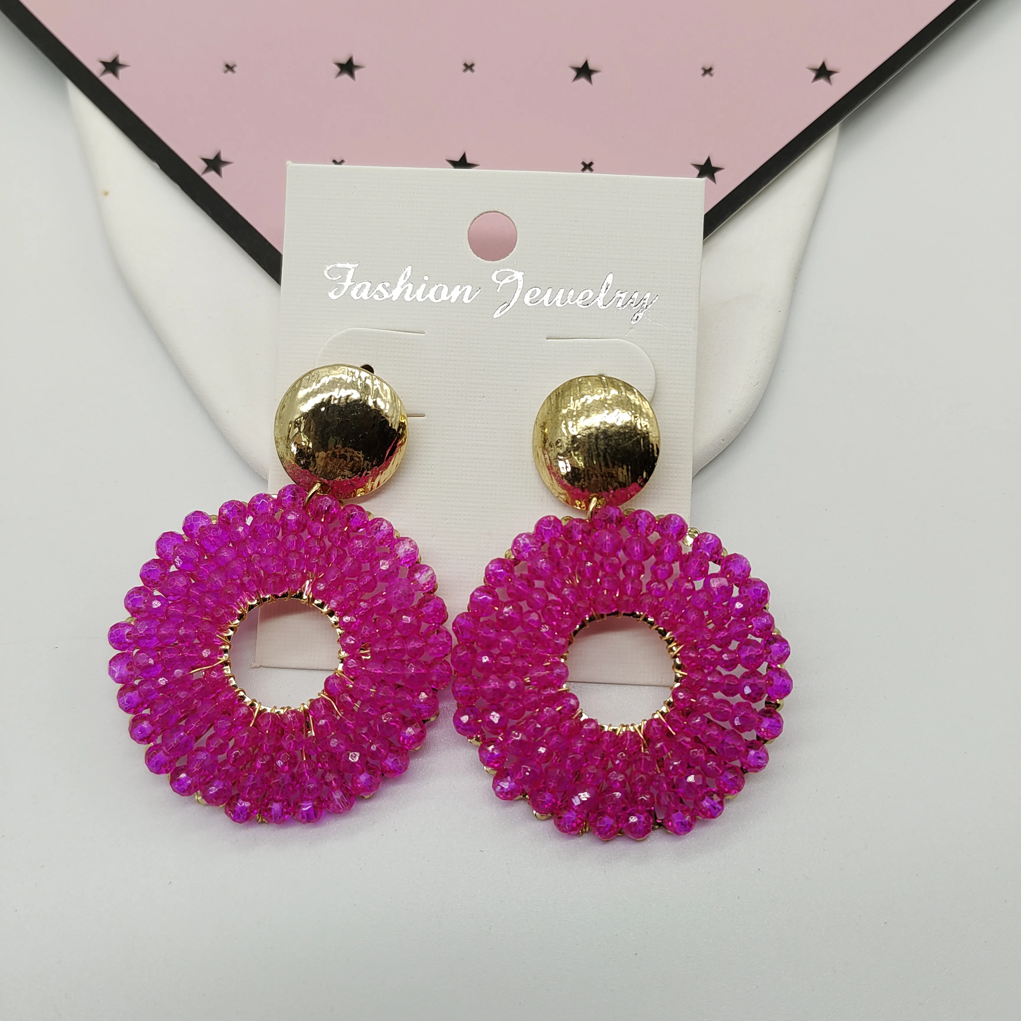 beads round drop earrings hollow out jewlery for women's handmade crystal Bohemia fashion hoop beadia colorful 2024 trend dangle