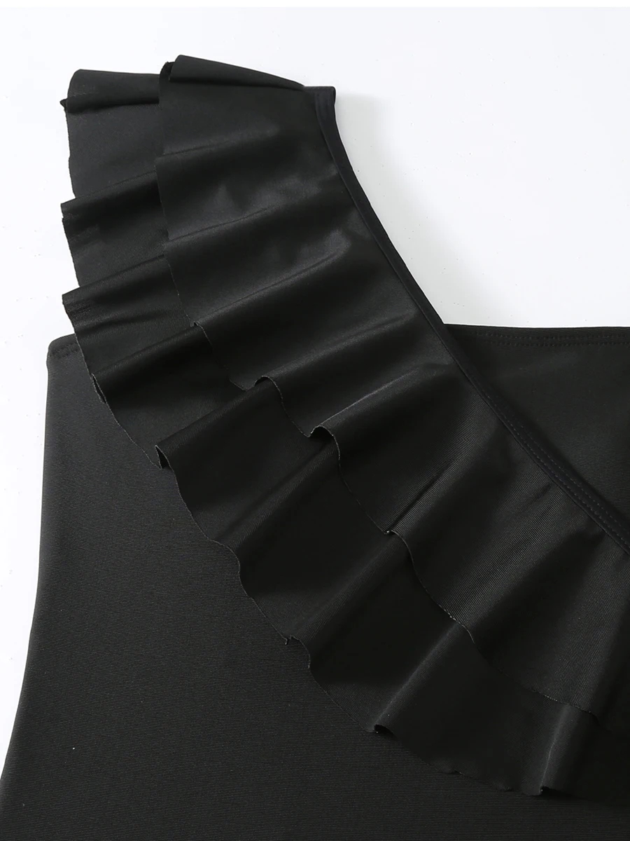 2026 One Shoulder Frill Solid Swimsuit Women One Piece Swimwear Female Beachwear Bathers Bathing Swimming Swim Suit