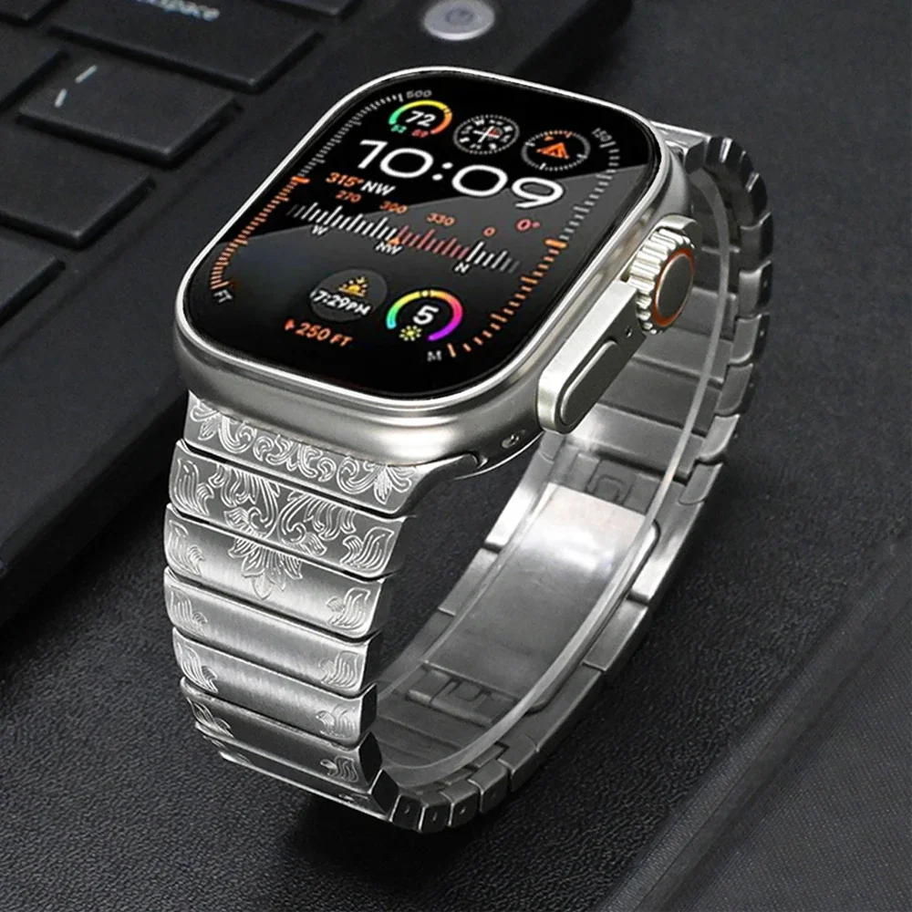 

Деловой мужской ремешок из нержавеющей стали для Apple Watch Ultra2 49 мм 9 8 7 42 44 45 мм Роскошный браслет для Iwatch Series6 5 4 3 se Band