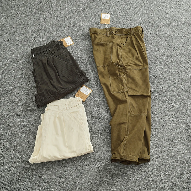 

Американская рабочая одежда в стиле ретро, мужские брюки Quali Fibone с узором из чистого хлопка, свободные прямые брюки с микроконусом, модные