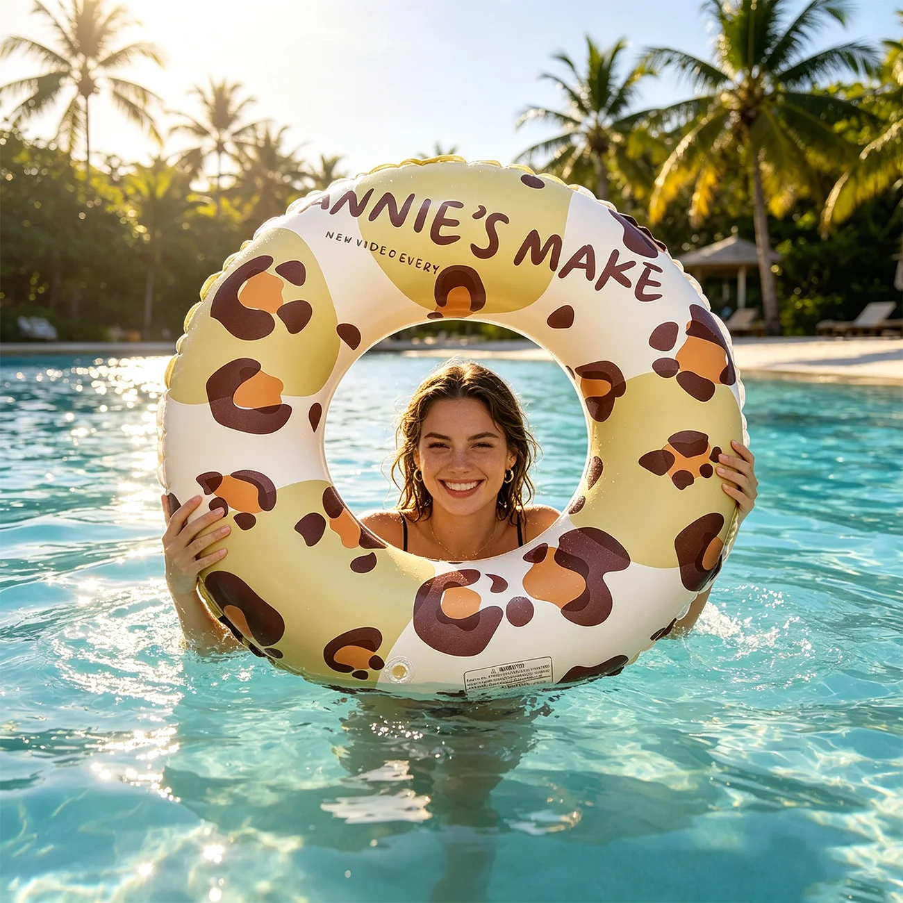 1PC Leopard Print Inflatable Swim Ring, Adult Pool Float, Animal Pattern Swimming Summer Beach Water Toy Pool Party Ring
