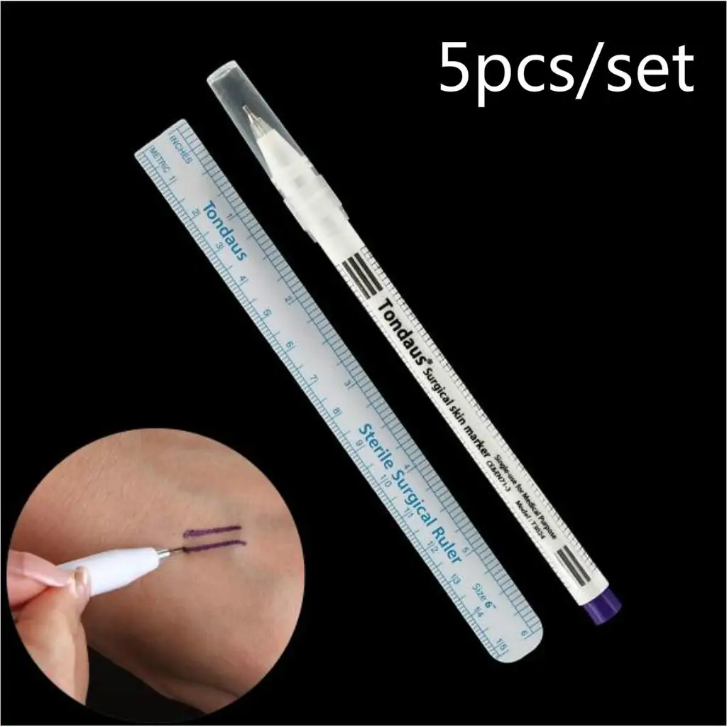 5Pcs Eyebrow Microblading Pen Skin Marker Pen Ruler Set Scribe Tools for Piercing Permanent Makeup