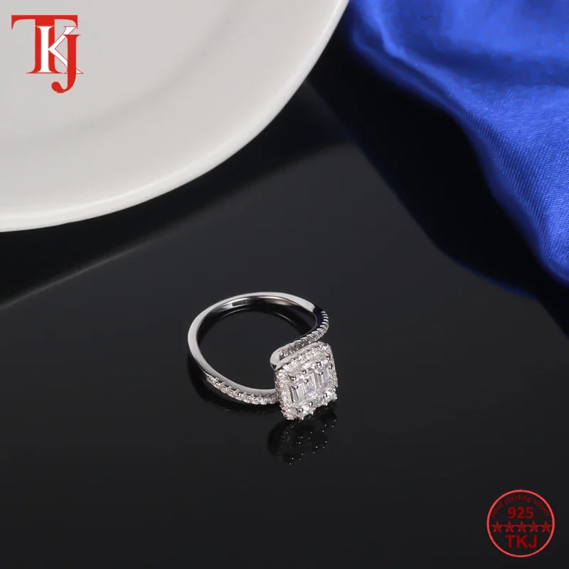 

TKJ Fashion Jewelry Baguette CZ Ring 925 Sterling Silver AAA+ Zircon Fine Rings For Women Finger Ring Gift