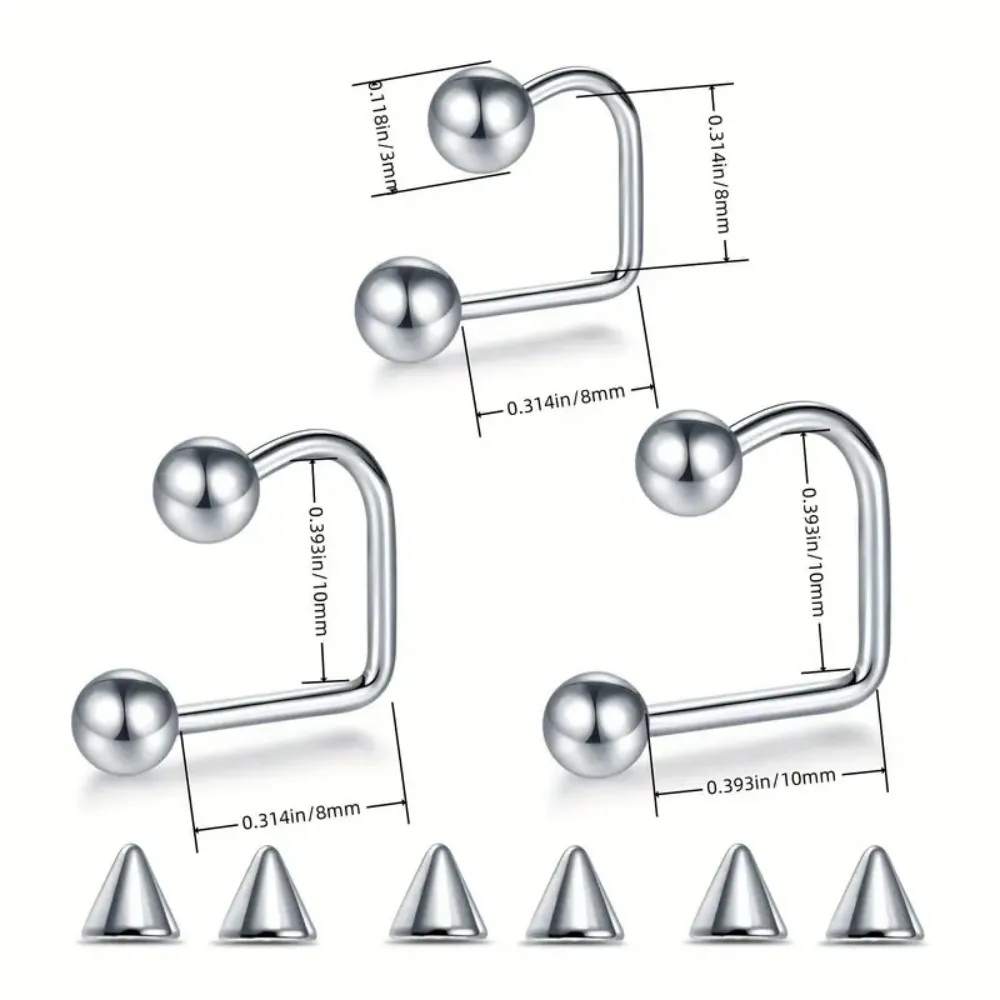 1 زوج من 16 جرام الفولاذ المقاوم للصدأ الشفاه مونرو ميدوسا الأذن ثقب الكرة مخروط ليبي حلقة Labret U-شكل حلقة ثقب المجوهرات 8 مللي متر 10 مللي متر