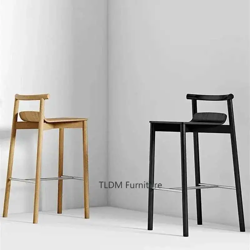 

Nordic Solid Wood Bar Chairs Bar Furniture Counter Stool Designer Restaurant Household Upscale Backrest Restaurant Wood ChairZX