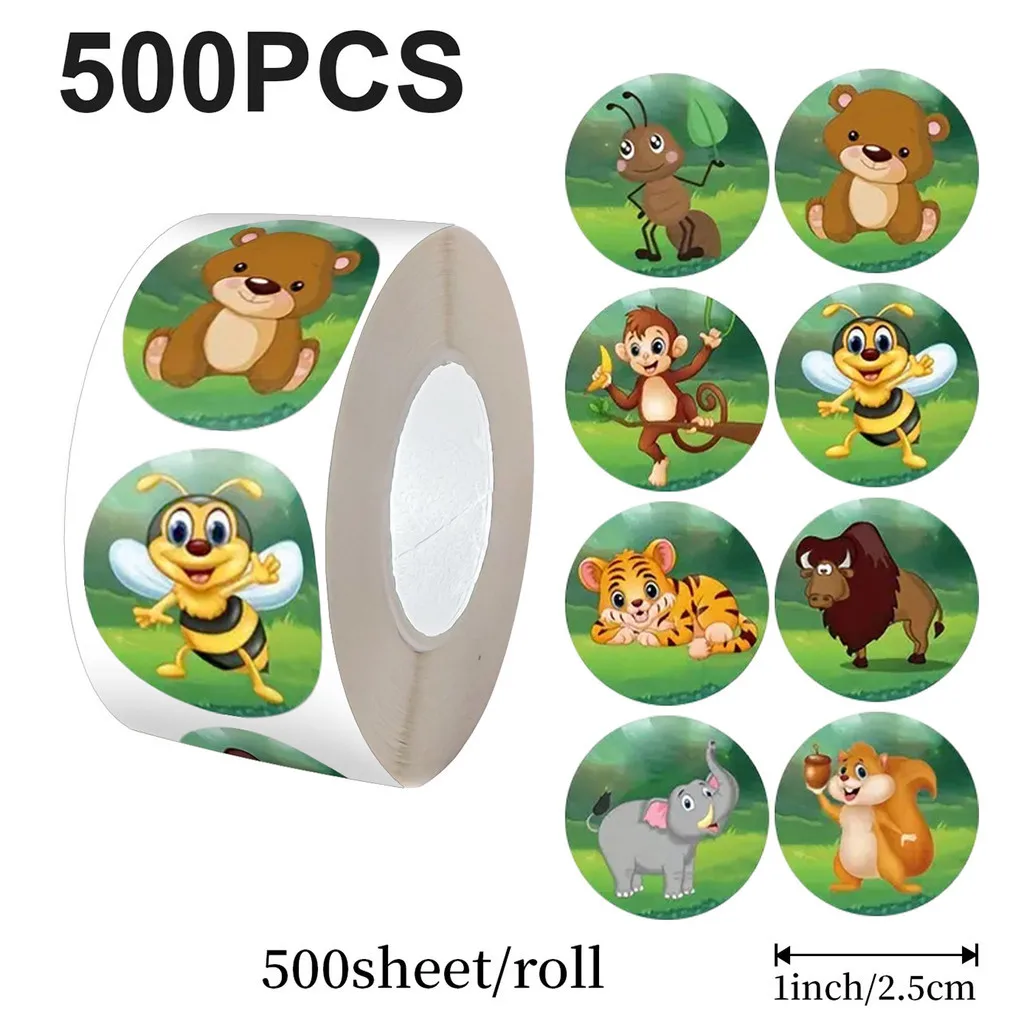 500 Stück/Rolle Zoo-Cartoon-Aufkleber – klassische Belohnungsetiketten für Schreibwaren mit Tiger-Design von LanLanStickersWorld Store