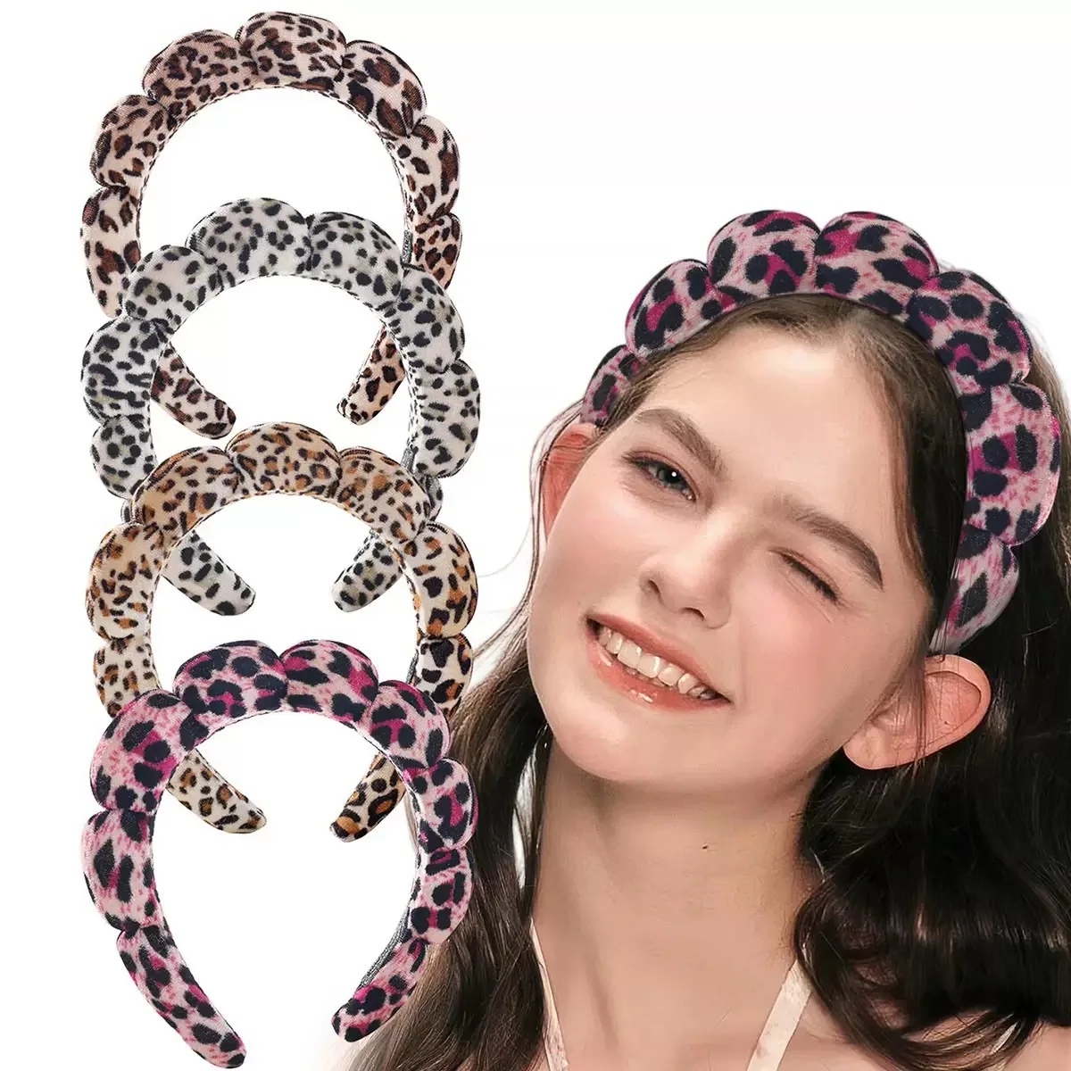 Leopardenmuster, Schwamm, Samt, Wolke, Blase, Twist-Stirnband, Haarschmuck für Frauen – Detail 2