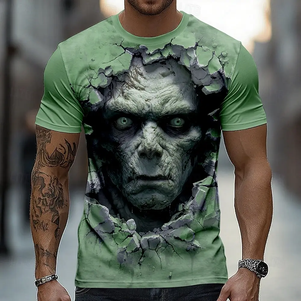 Funny Men's Optical Illusion Zombies 3D T-Shirts Fashion Cool Daily T shirt Casual Personality Short Sleeve Tops Summer Clothing