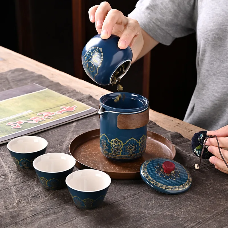 Travel Tea Set Portable Ceramic Kung Fu Outdoor Quick Cup Set Antique Gift
