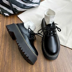 Round Toe Korean Shoes Female Footwear British Style Oxfords Women's Clogs Platform 2024 Dress Retro Preppy Leather Cross