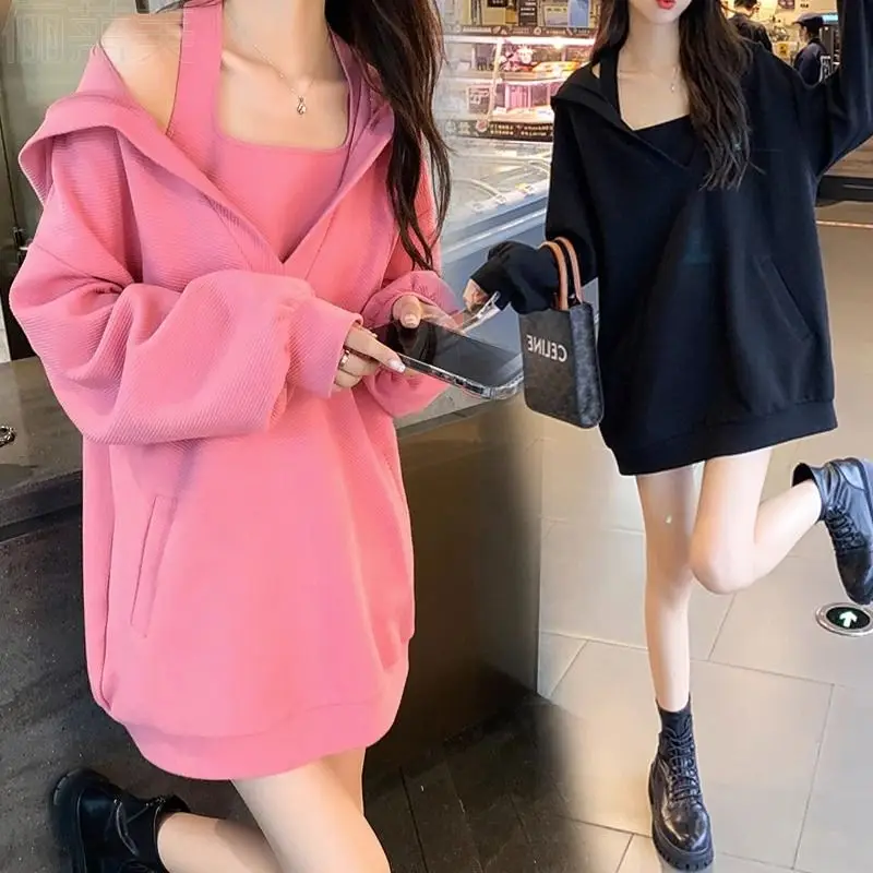 Fashion Loose Pockets Solid Color Hooded Sweatshirts Female Clothing 2024 Spring New Oversized Korean Tops Casual Sweatshirts