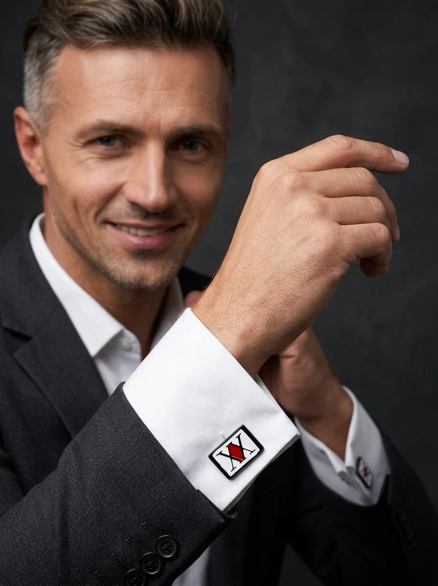 Black Frame White Background Hunter XX Pattern Cufflinks for Men Enamel French Shirt Cuff Nails Business Wedding Formal
