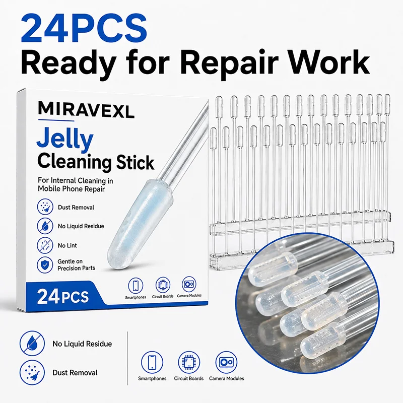 MIRAVEXL 24pcs Jelly Dust Cleaning Stick, No Liquid Residue Swabs for Phone Repair, PCB, Camera Lens & Electronics Cleaning