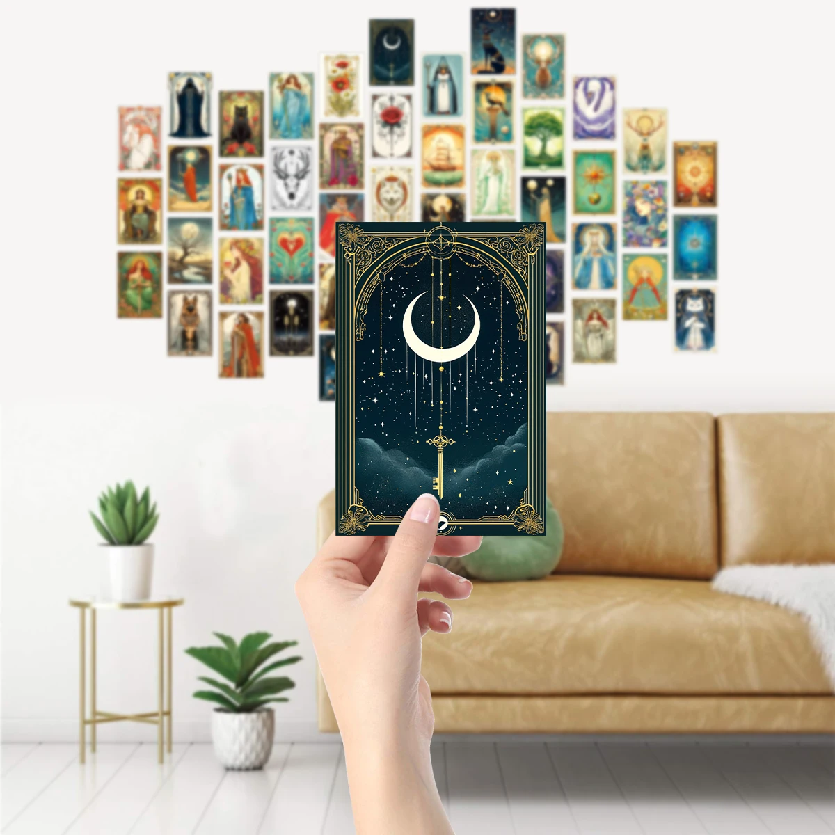 50pcs Tarot Card Wall Art Prints,Retro Postcards with Black Cat Moon,Mini Poster for Room Wall Decor,Vintage Greeting Card Gifts