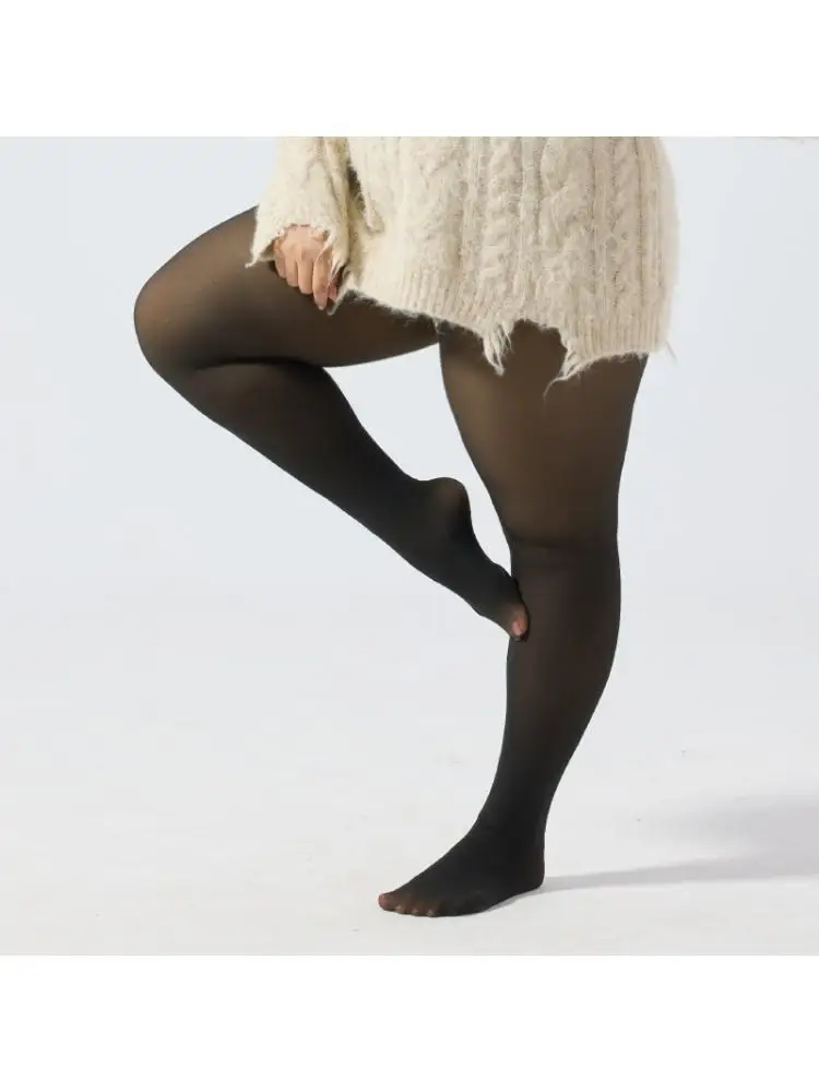 60-110kg de alta qualidade pele real forrado engrossado leggings feminino outono inverno quente exterior usar meia-calça mais 85g sem veludo novo