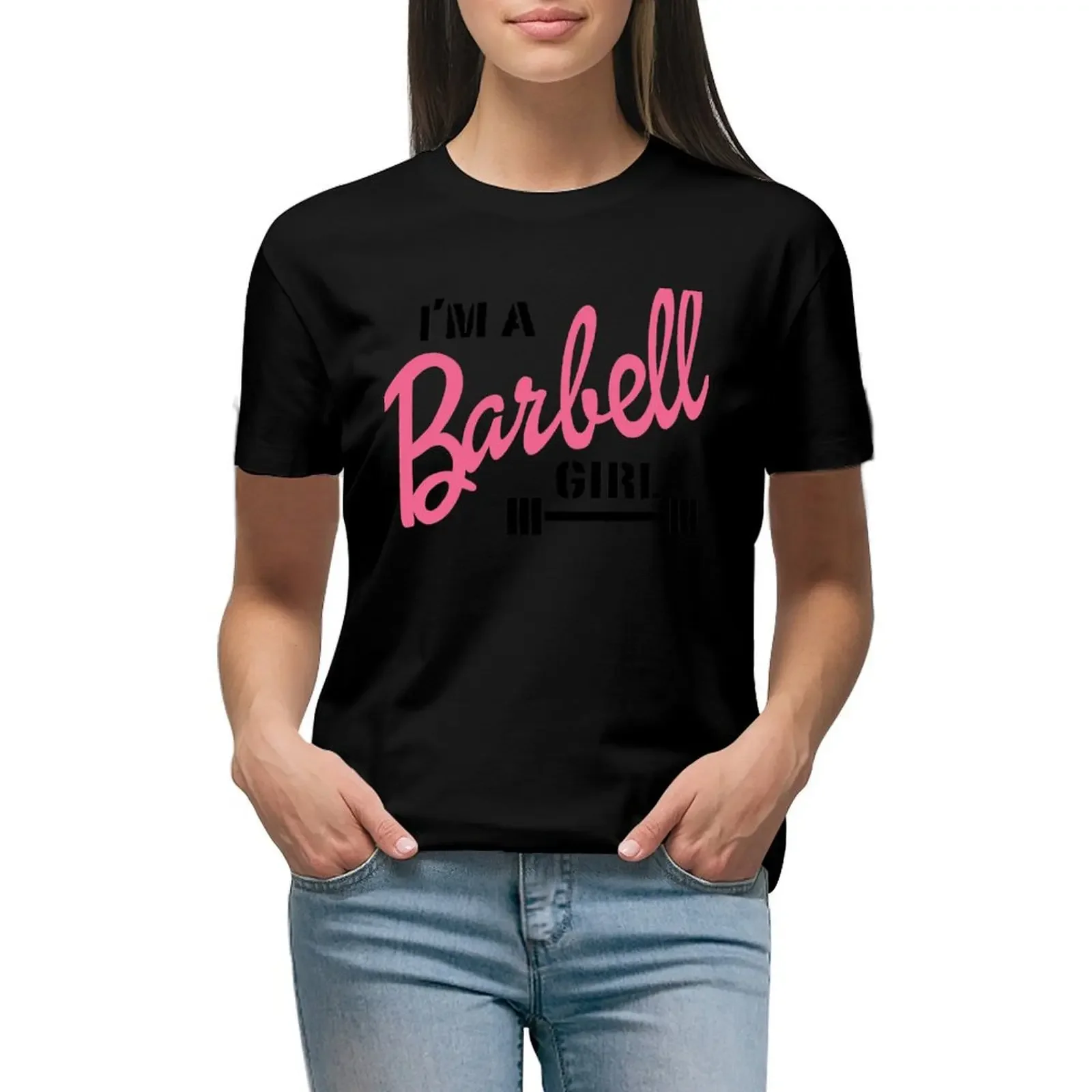 No Plastic, Just Steel. I'm a Barbell Girl T-Shirt plus size tops customs clothes for Women