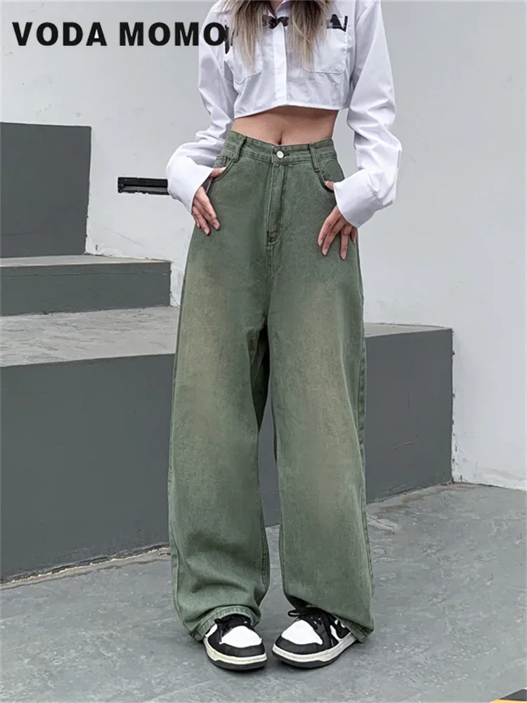 Luźne Proste Szerokie Nogawki Dżinsy Damskie Y2k Casual Streetwear Vintage Spodnie do Zamiatania Podłogi Wiosna Jesień Nowe Podstawowe Dżinsy Damskie z Wysokim Stanem
