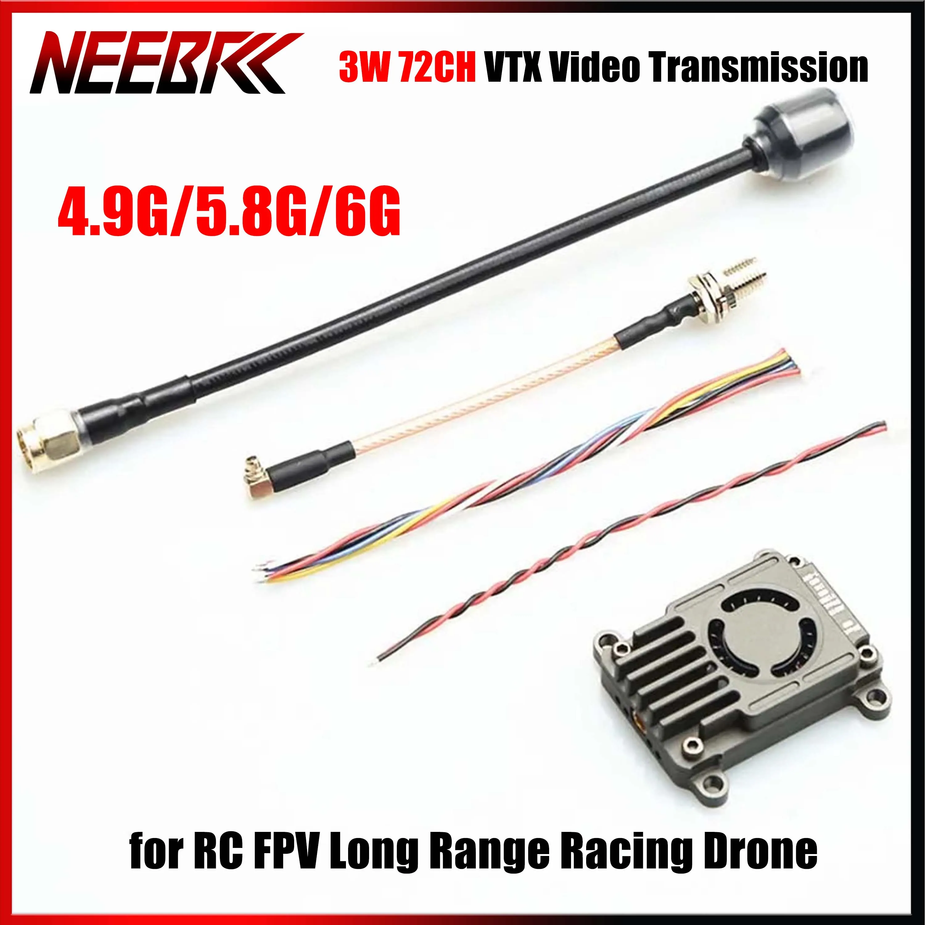 

Модуль передачи видео 4.9G/5.8G/6G 3W 72CH VTX 7-36V с ЧПУ, радиатор OSD MMCX, антенна для RC FPV Racing Drone, часть дальнего действия