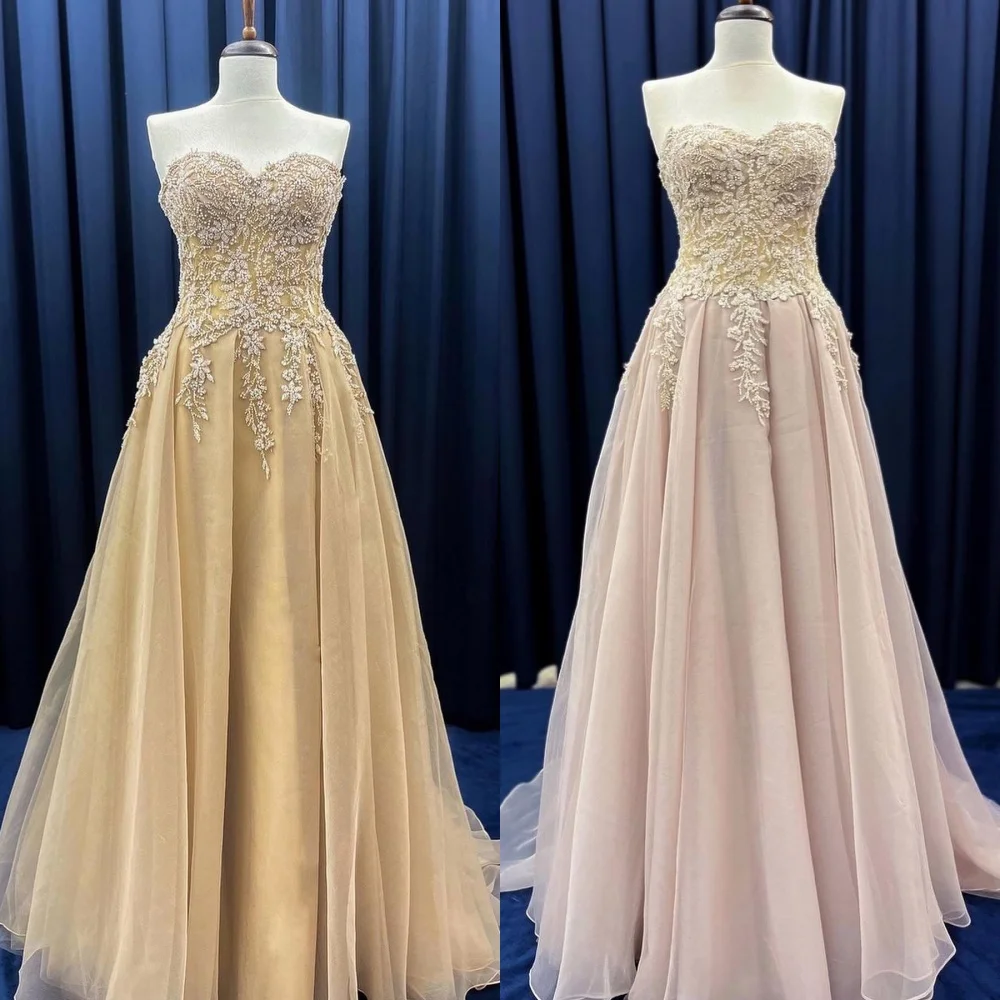 

Jiayigong Tulle Beading Draped Pleat Graduation A-line Strapless Bespoke Occasion Gown Long Dresses Sexy Casual