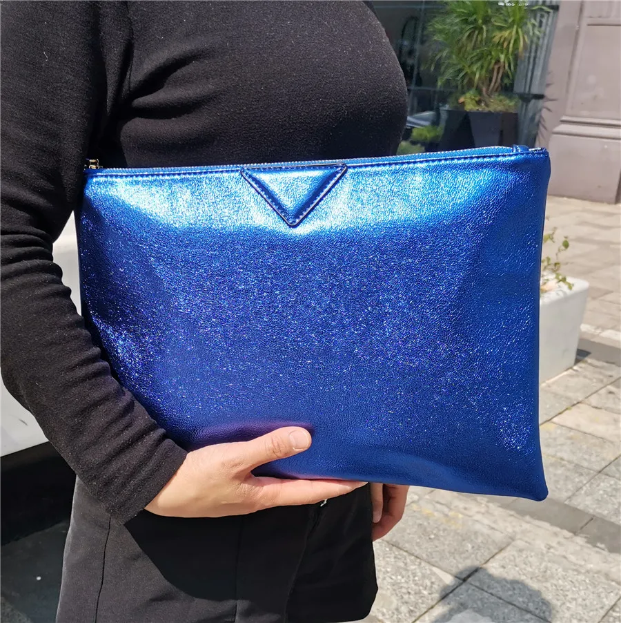 Bolsos de mano de día para mujer, bolso de mano tipo sobre de cuero PU para mujer, bolsos de mano para mujer, bolso de diseño de marca azul, maletín A4 rosa