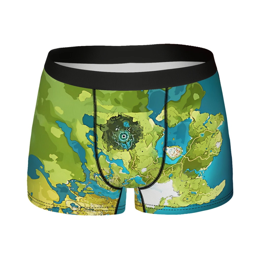 Genshin-Calzoncillos de algodón con mapa del mundo para hombre, ropa interior masculina, pantalones cortos ventilados, Bóxer