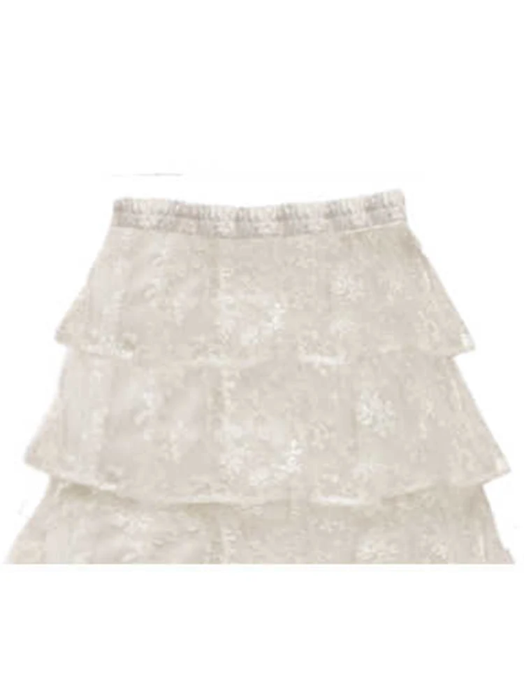 Women's Skirt Ballet Core Midi A-line Skirt Ruffle Lace French Vintage Aesthetic 2000s Party Coquette Y2k Design Korean Fashion