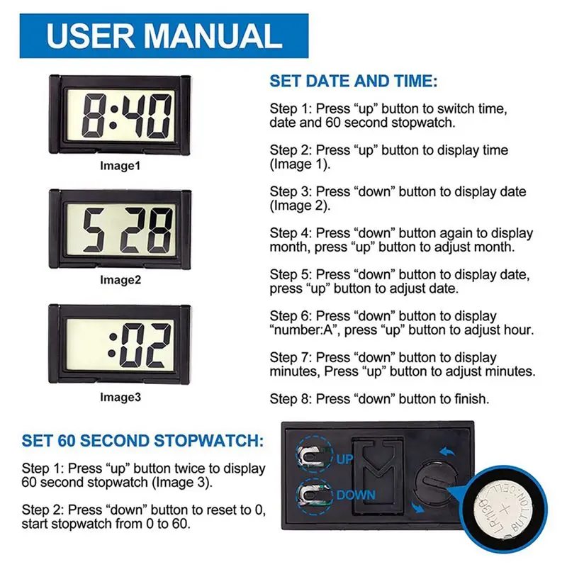 Exclusive 4X Small Digital Car Dashboard Clock Battery Operated Big Clear LCD Time Display For Automotive, Motorcycle &Truck