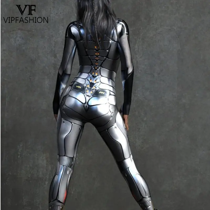 VIP FASHION-mono gótico Punk para mujer, traje Zentai Sexy con cremallera trasera, disfraz de fantasía para Halloween, ropa de fiesta con estampado 3D