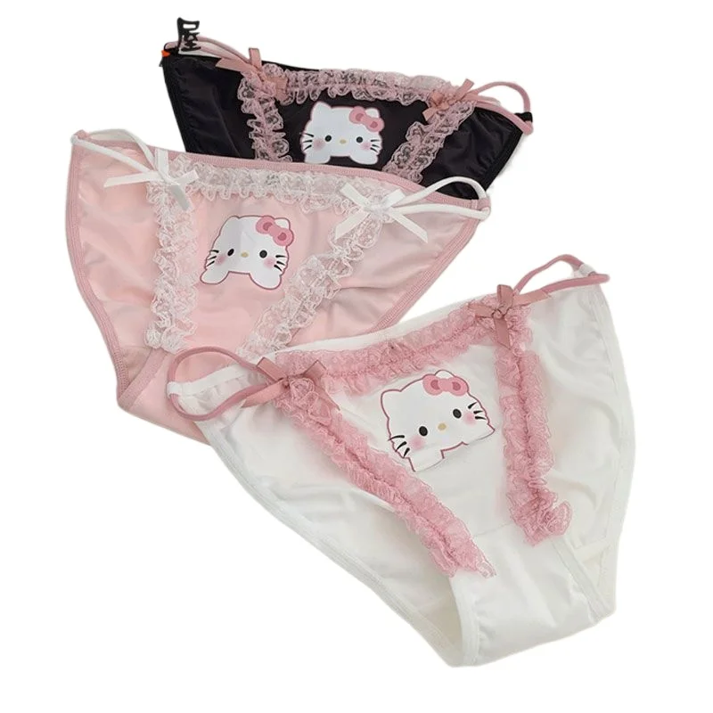 

HelloKitty Cute Girls Panties Lace Sweet Sexy Briefs Women's Underwear Low Waist Pink Baby String Women's Underwear Holiday Gift
