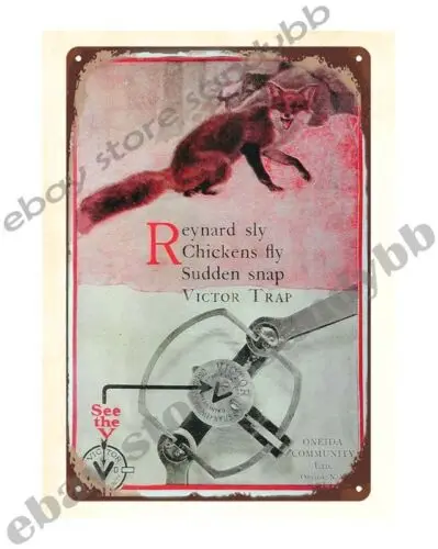 1 pcs,Victor Traps Trapping Reynard Sly Fox Oneida NY metal tin sign wall art