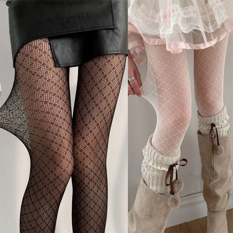 Ladies Rhombus Plaid Pantyhose Retro Women Sexy Nylon Mesh Tights Gothic Lolita Fishnet Body Stockings Japanese Korean Style