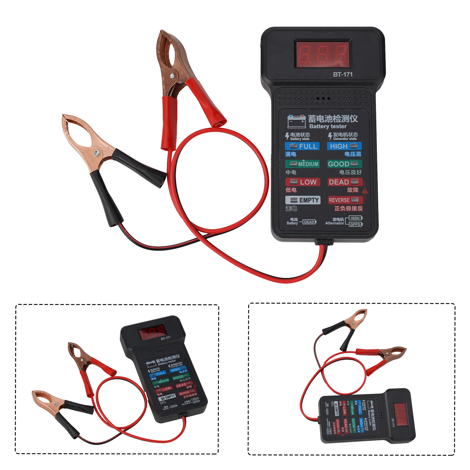 12V Battery Start Tester BT171 with LED Indicators for Testing Car Batteries and Generator Output in Auto Repairs